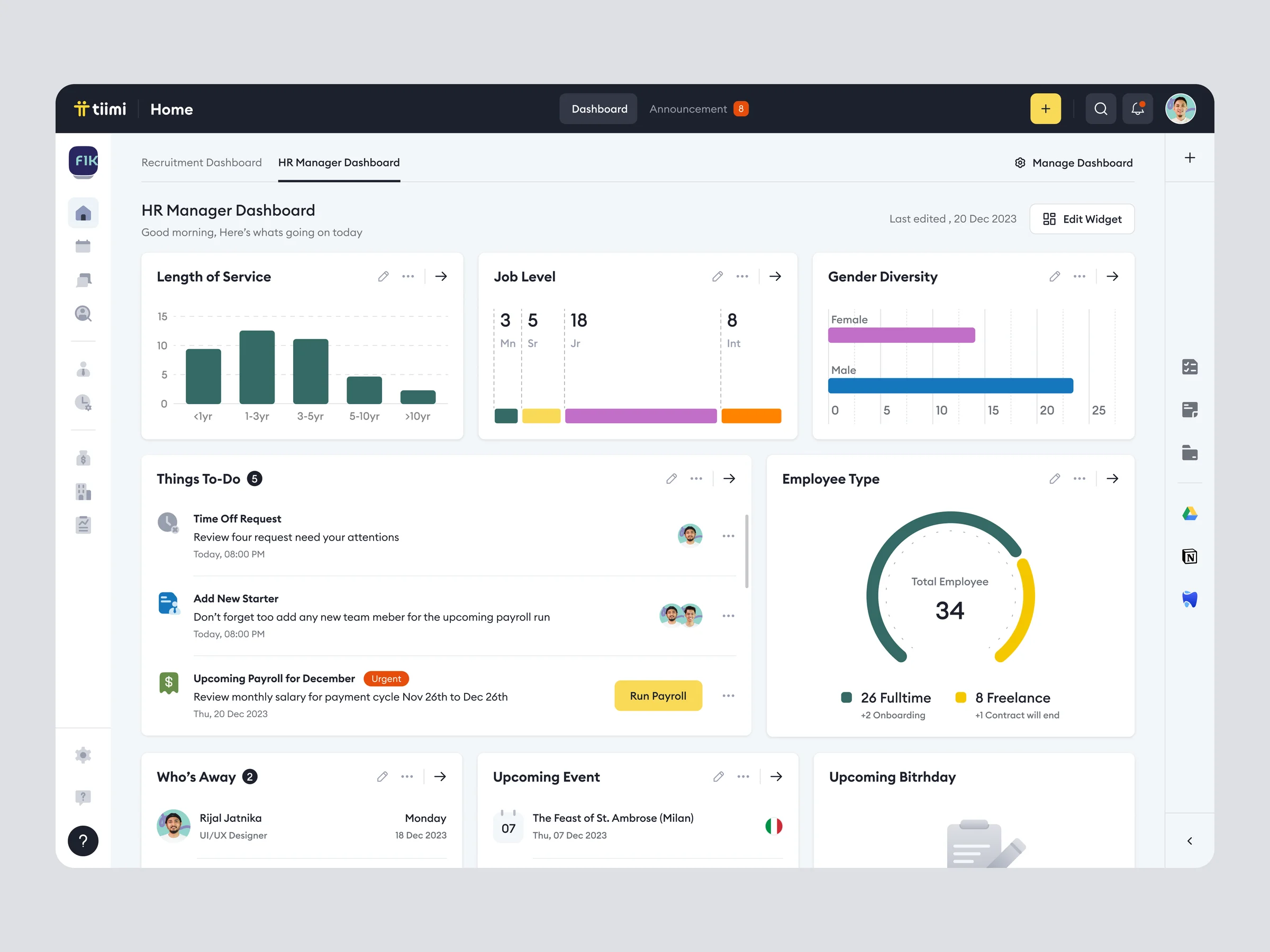 HR dashboard